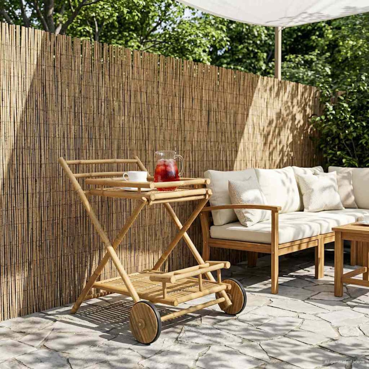 vidaXL Τρόλεϊ τσαγιού με ρόδες Φυσικό 79 x 67.5 x 84 εκ. Μπαμπού