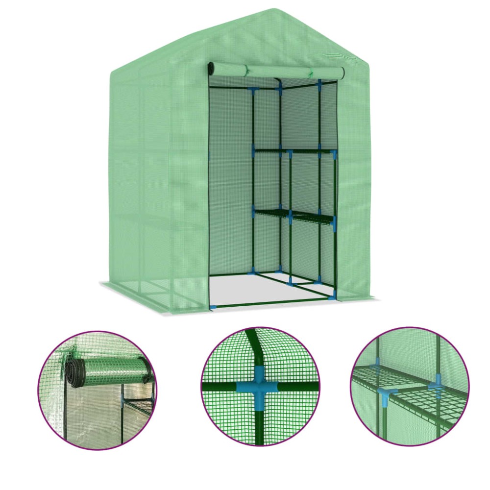 vidaXL Θερμοκήπιο με Ράφια 143 x 143 x 195 εκ. από Ατσάλι