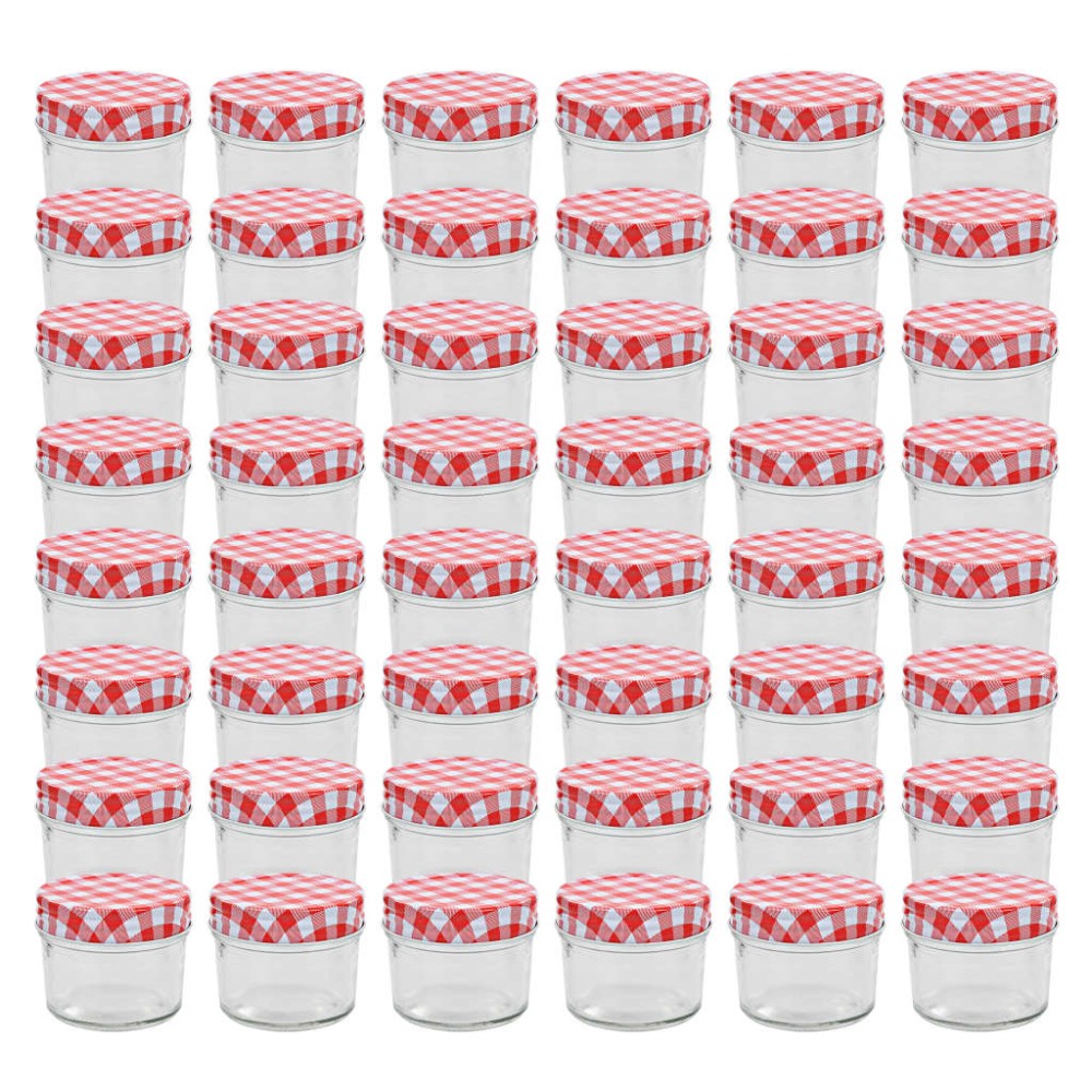 vidaXL Βάζα Μαρμελάδας 48 τεμ. 110 ml Γυάλινα με Κόκκινα/Λευκά Καπάκια