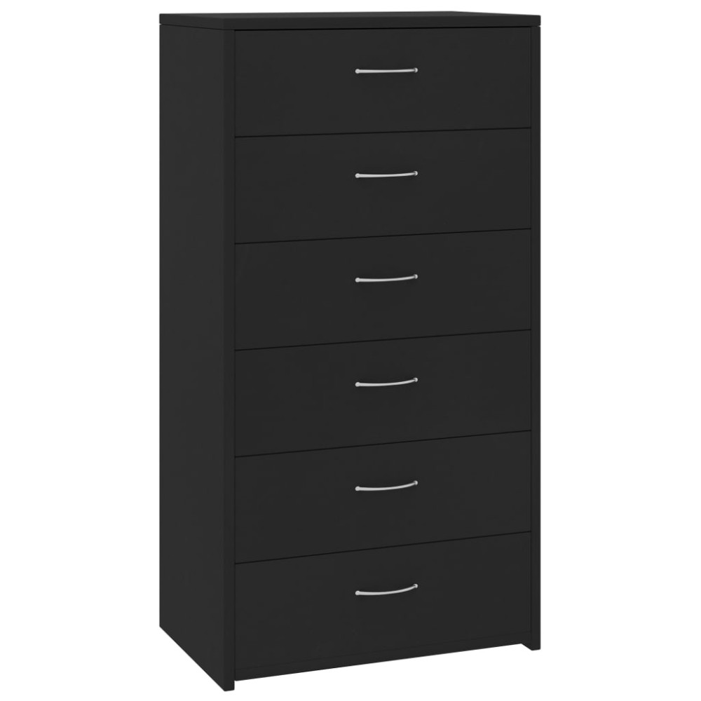 vidaXL Συρταριέρα με 6 Συρτάρια Μαύρη 50 x 34 x 96 εκ. από Επεξ. Ξύλο