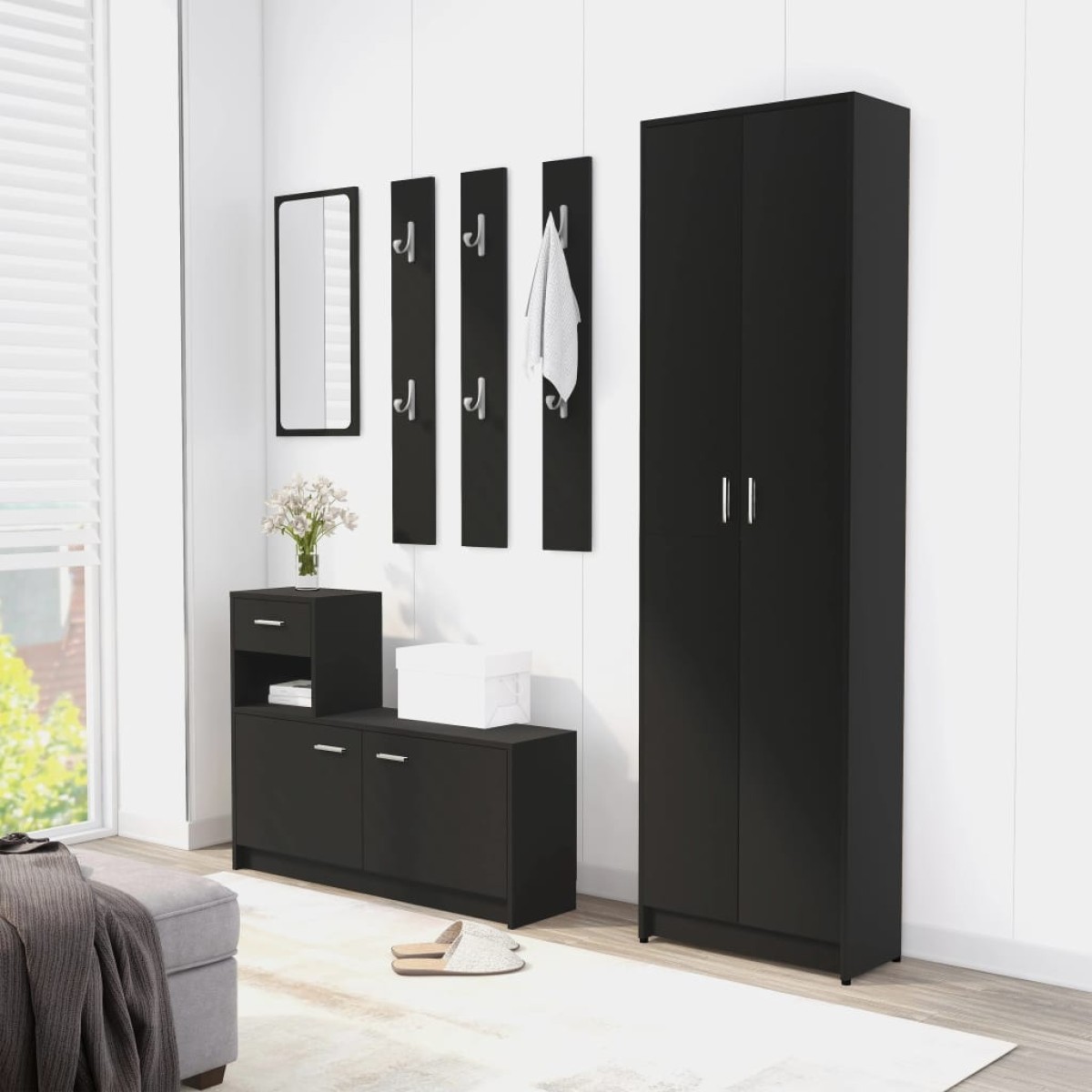 vidaXL Ντουλάπα Διαδρόμου Μαύρη 55 x 25 x 189 εκ. από Μοριοσανίδα