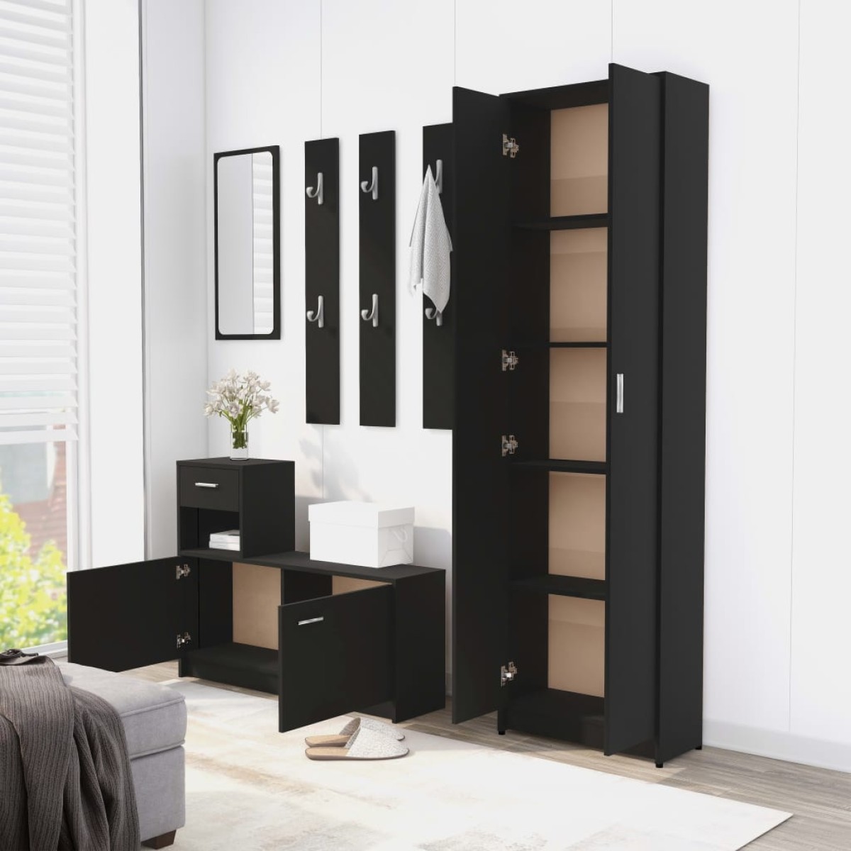 vidaXL Ντουλάπα Διαδρόμου Μαύρη 55 x 25 x 189 εκ. από Μοριοσανίδα