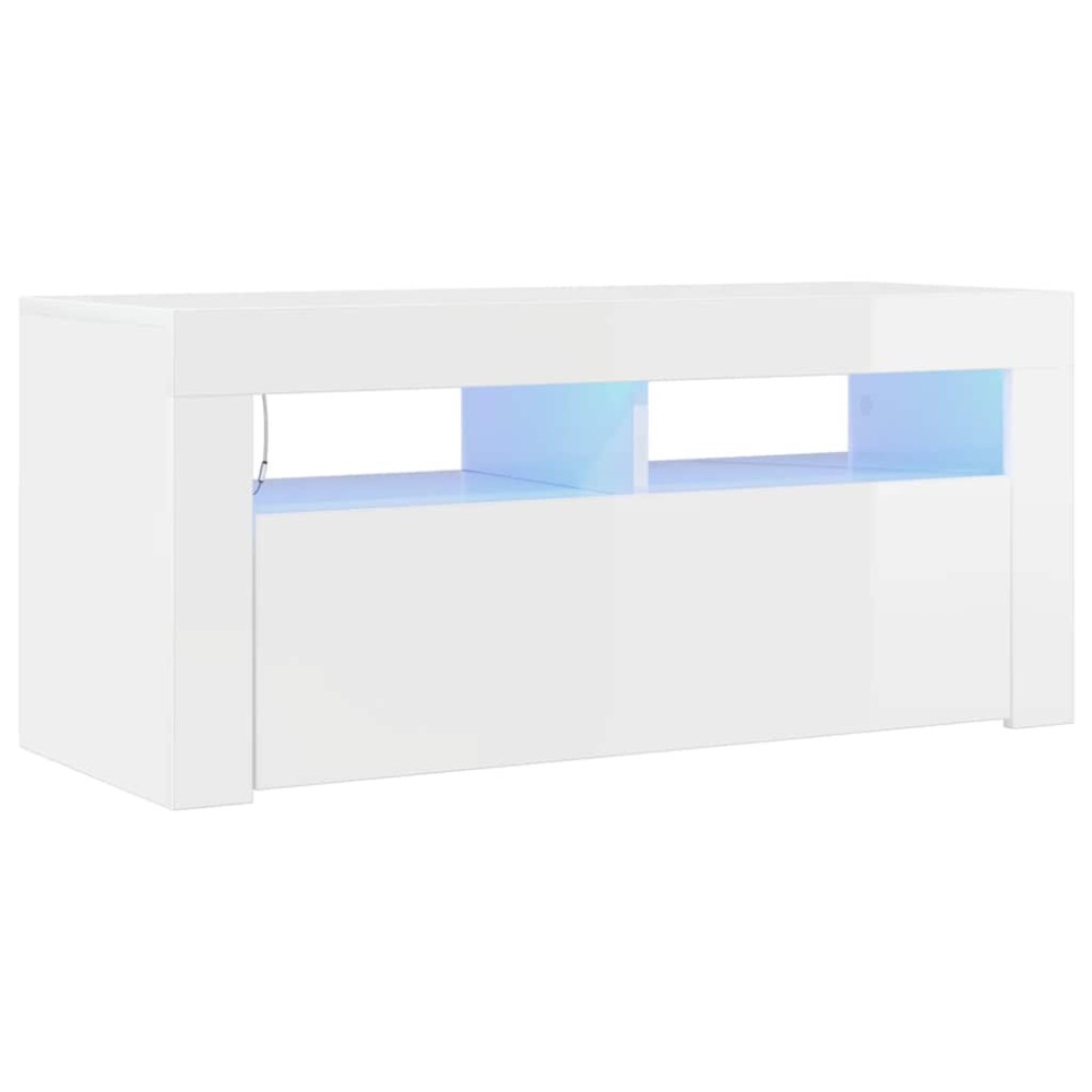 vidaXL Έπιπλο Τηλεόρασης με LED Γυαλιστερό Λευκό 90x35x40 εκ.