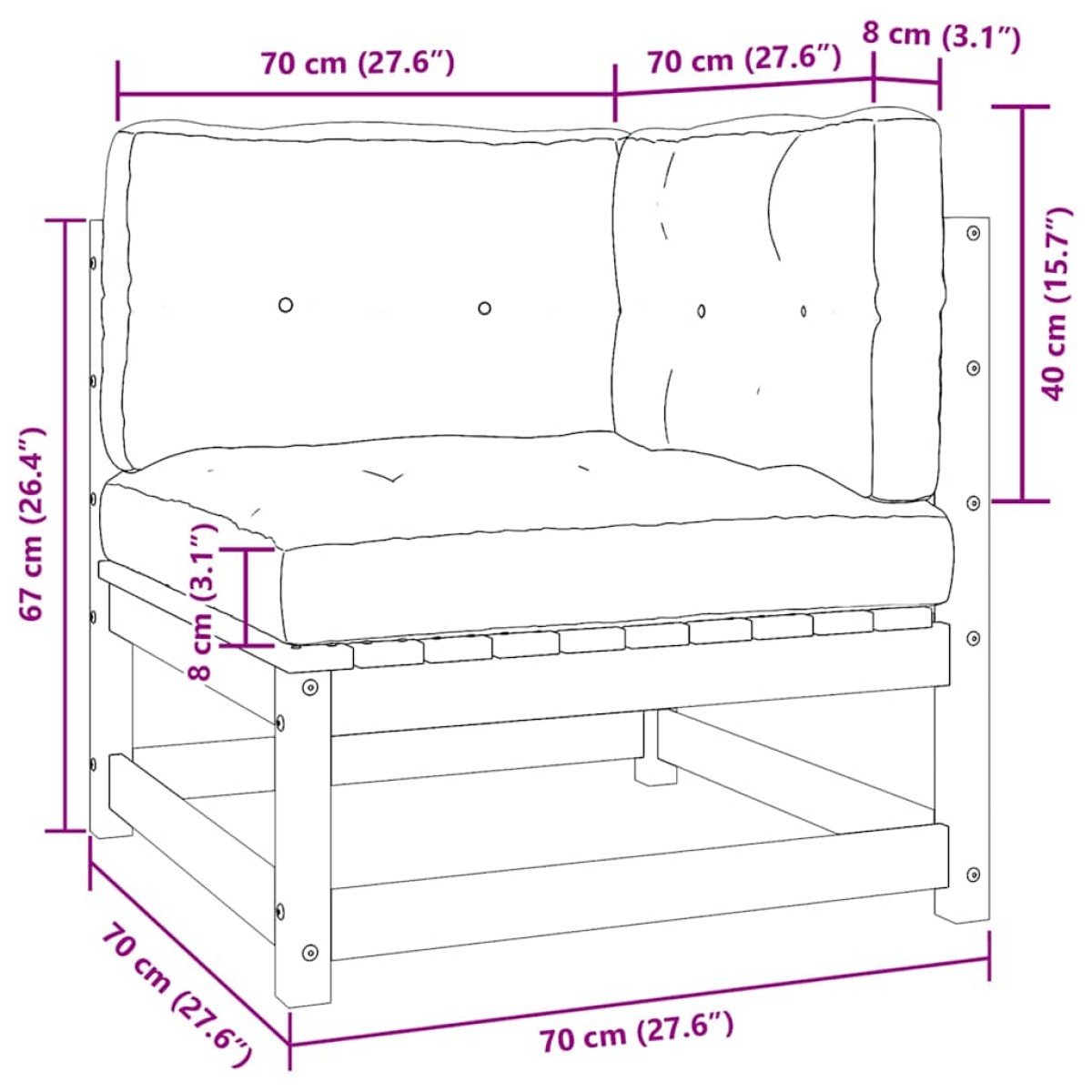 vidaXL Σαλόνι Κήπου 2 Τεμαχίων από Μασίφ Ξύλο Πεύκου με Μαξιλάρια
