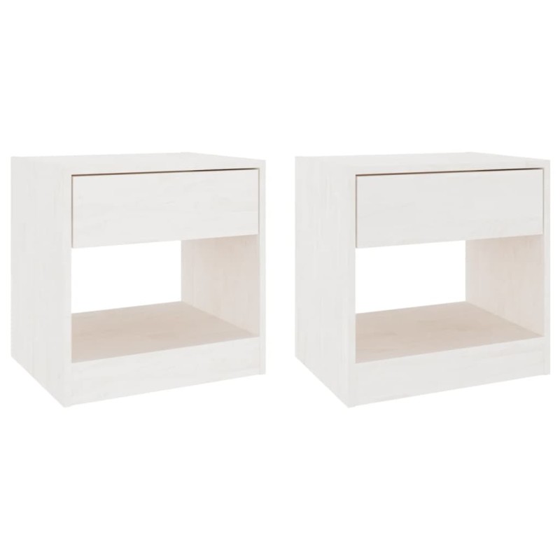 vidaXL Κομοδίνα 2 τεμ. Λευκά 40 x 31 x 40 εκ. από Μασίφ Ξύλο Πεύκου