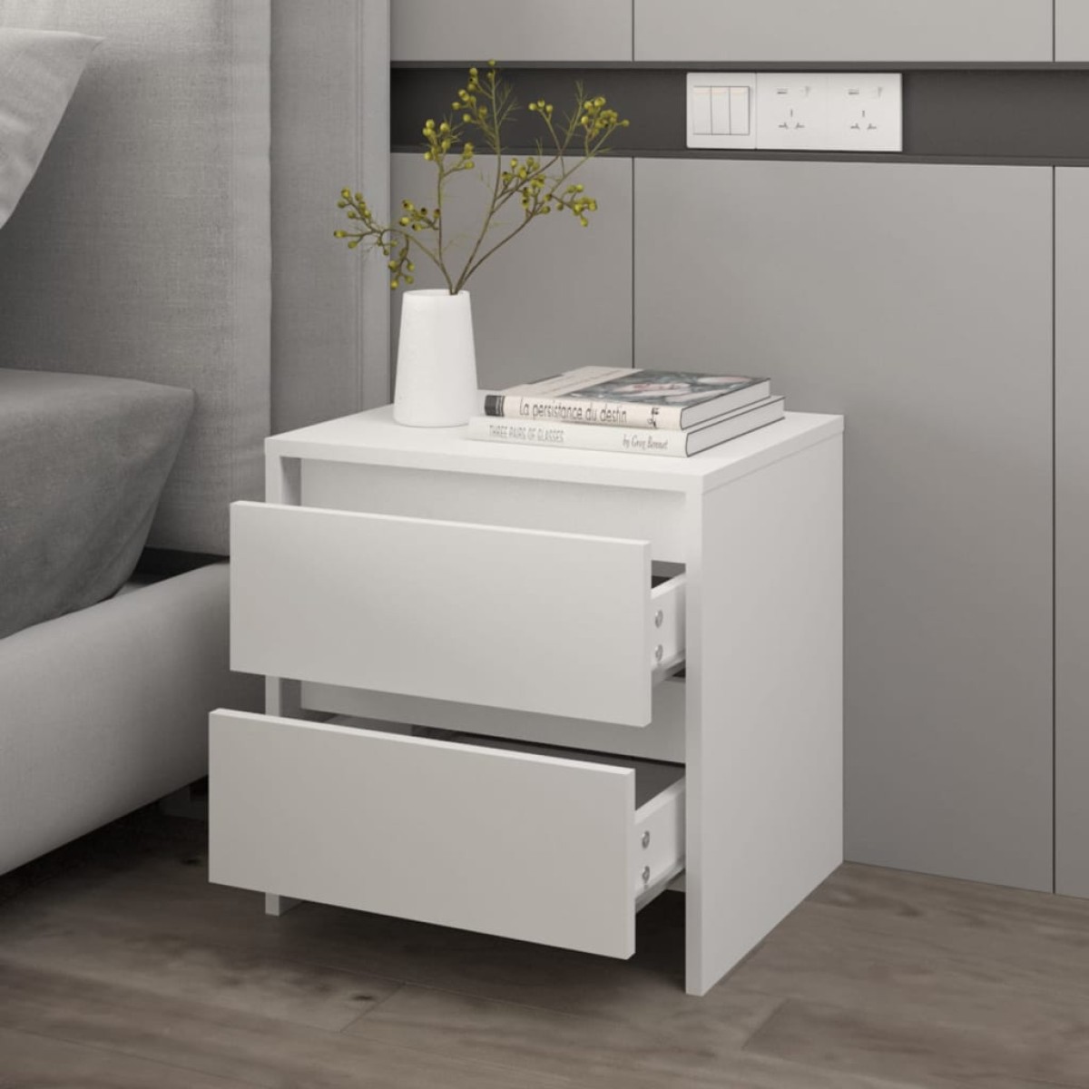 vidaXL Κομοδίνο Λευκό 45 x 34,5 x 44,5 εκ. από Μοριοσανίδα