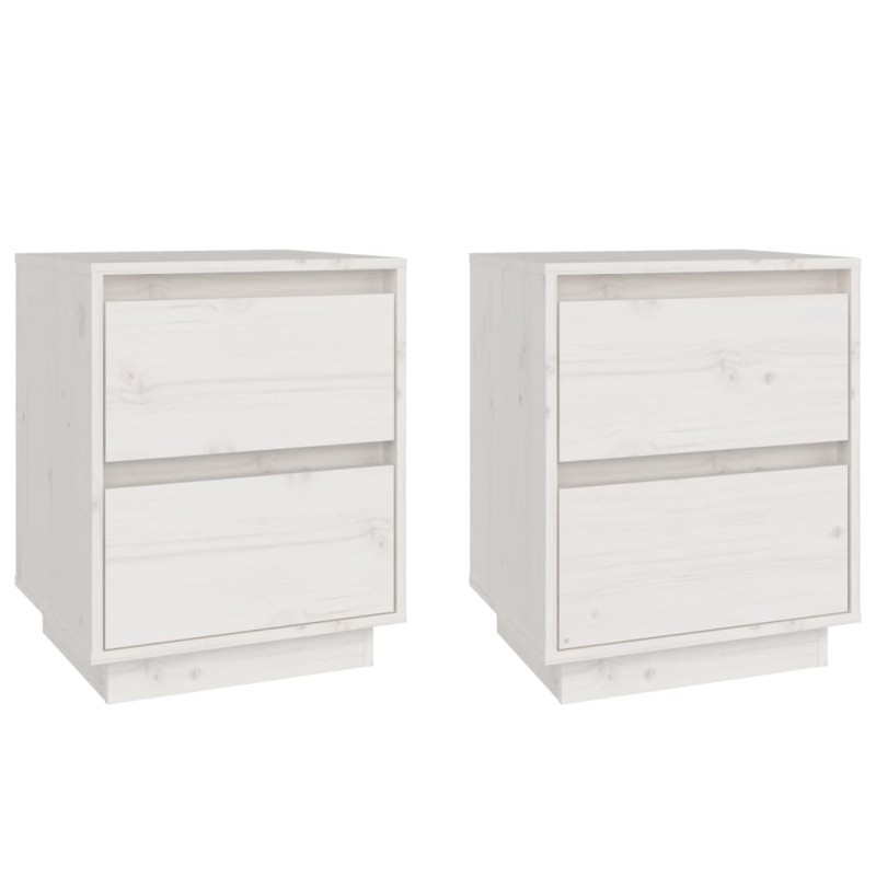 vidaXL Κομοδίνα 2 τεμ. Λευκά 40 x 35 x 50 εκ. από Μασίφ Ξύλο Πεύκου