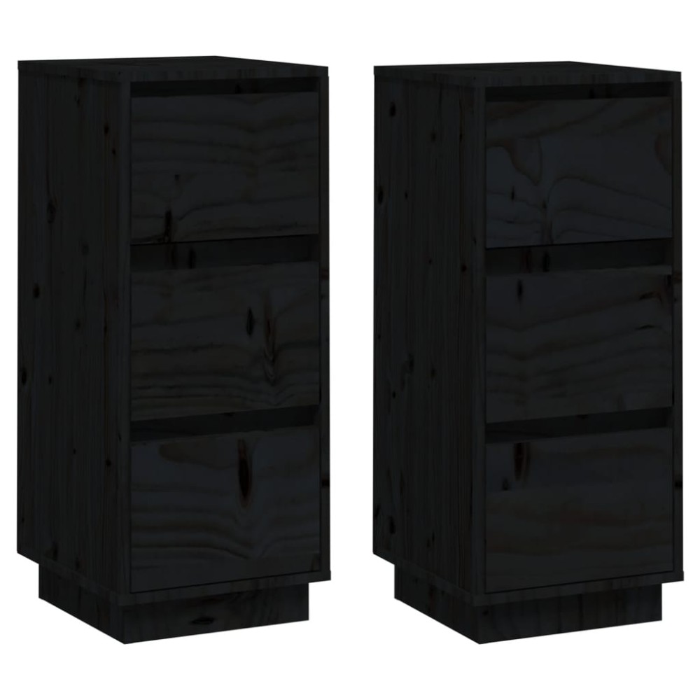 vidaXL Συρταριέρες 2 τεμ. Μαύρες 32x34x75 εκ. από Μασίφ Ξύλο Πεύκου