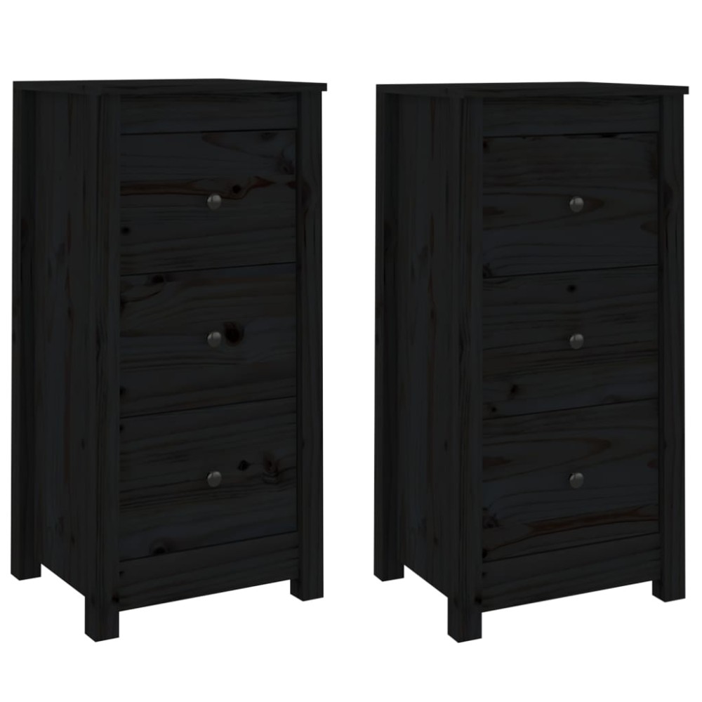 vidaXL Ντουλάπια 2 τεμ. Μαύρα 40x35x80 εκ. από Μασίφ Ξύλο Πεύκου
