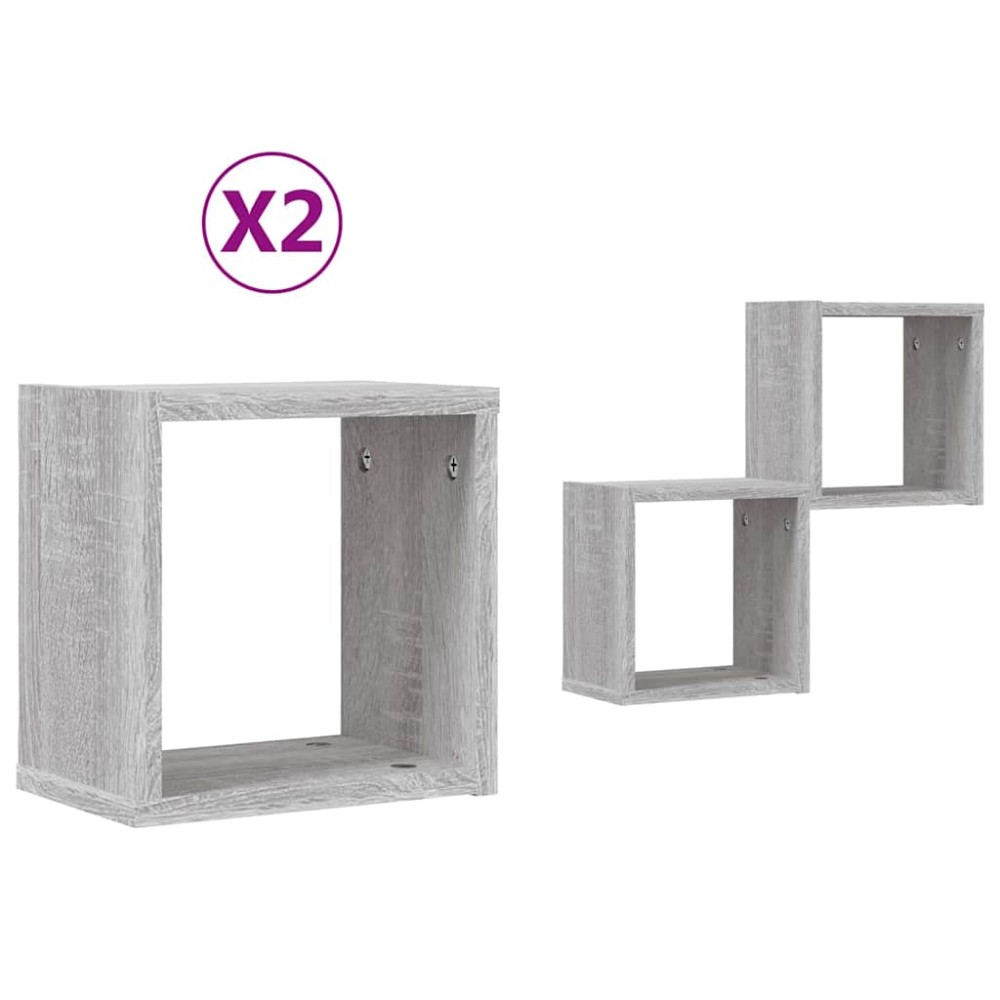 vidaXL Ράφια Τοίχου 2 pcs Γκρι 26 x 15 x 26 cm Επεξεργασμένο ξύλο