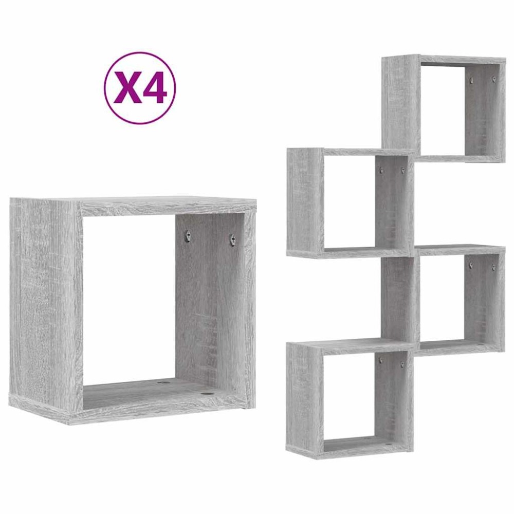 vidaXL Ράφια Τοίχου 4 pcs Γκρι 26 x 15 x 26 cm Επεξεργασμένο ξύλο