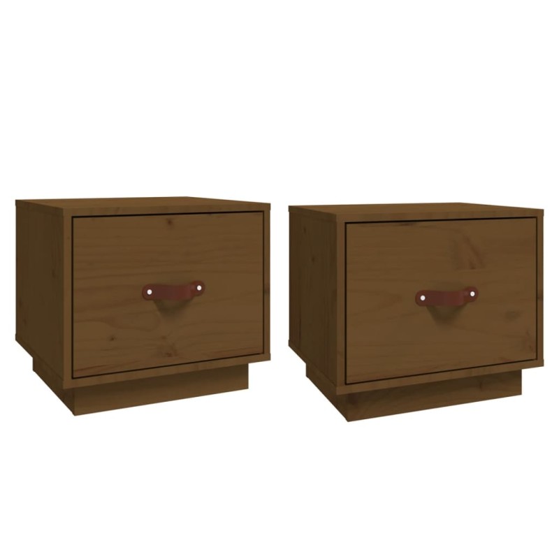 vidaXL Κομοδίνα 2 τεμ. Καφέ Μελί 40 x 34 x 35 εκ. Μασίφ Ξύλο Πεύκου