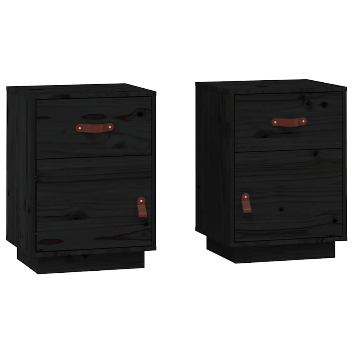 vidaXL Κομοδίνα 2 τεμ. Μαύρα40x34x55 εκ. από Μασίφ Ξύλο Πεύκου