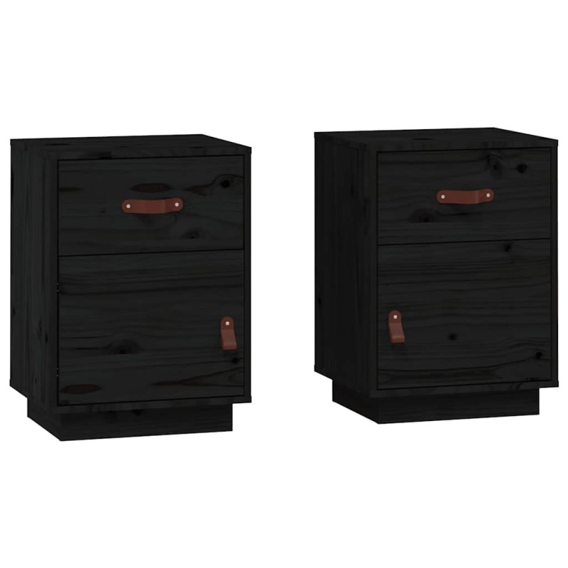 vidaXL Κομοδίνα 2 τεμ. Μαύρα40x34x55 εκ. από Μασίφ Ξύλο Πεύκου