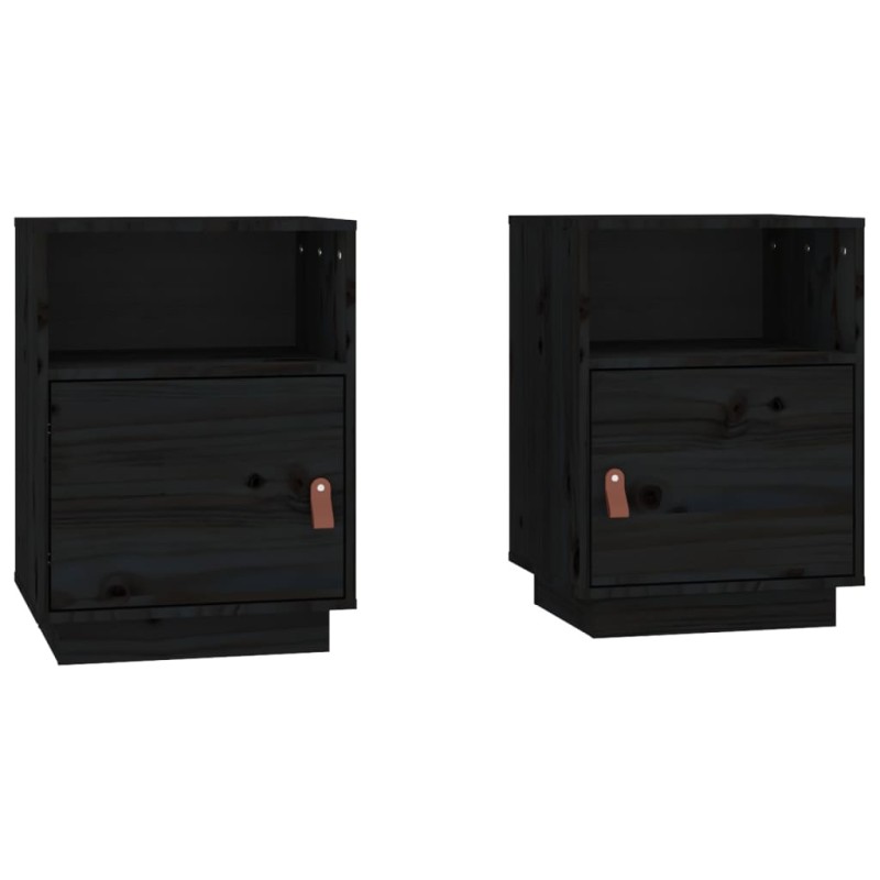 vidaXL Κομοδίνα 2 τεμ. Μαύρα40x34x55 εκ. από Μασίφ Ξύλο Πεύκου