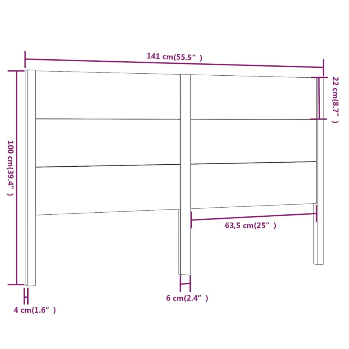 vidaXL Κεφαλάρι Κρεβατιού 141 x 4 x 100 εκ. από Μασίφ Ξύλο Πεύκου