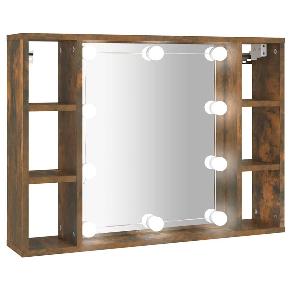 vidaXL Έπιπλο Καθρέπτη με LED Καπνιστή Δρυς 76 x 15 x 55 εκ.