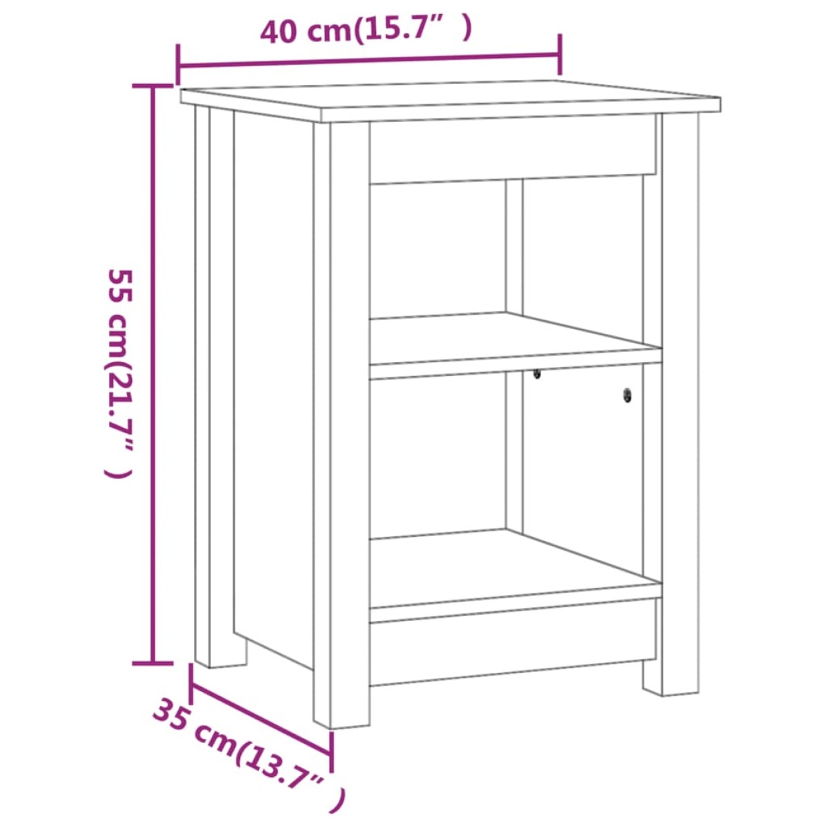 vidaXL Κομοδίνο Μαύρο 40x35x55 εκ. από Μασίφ Ξύλο Πεύκου