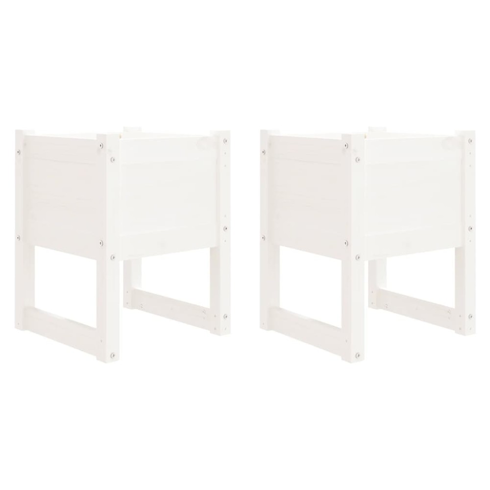 vidaXL Ζαρντινιέρες 2 τεμ. Λευκές 40x40x52,5 εκ. από Μασίφ Ξύλο Πεύκου