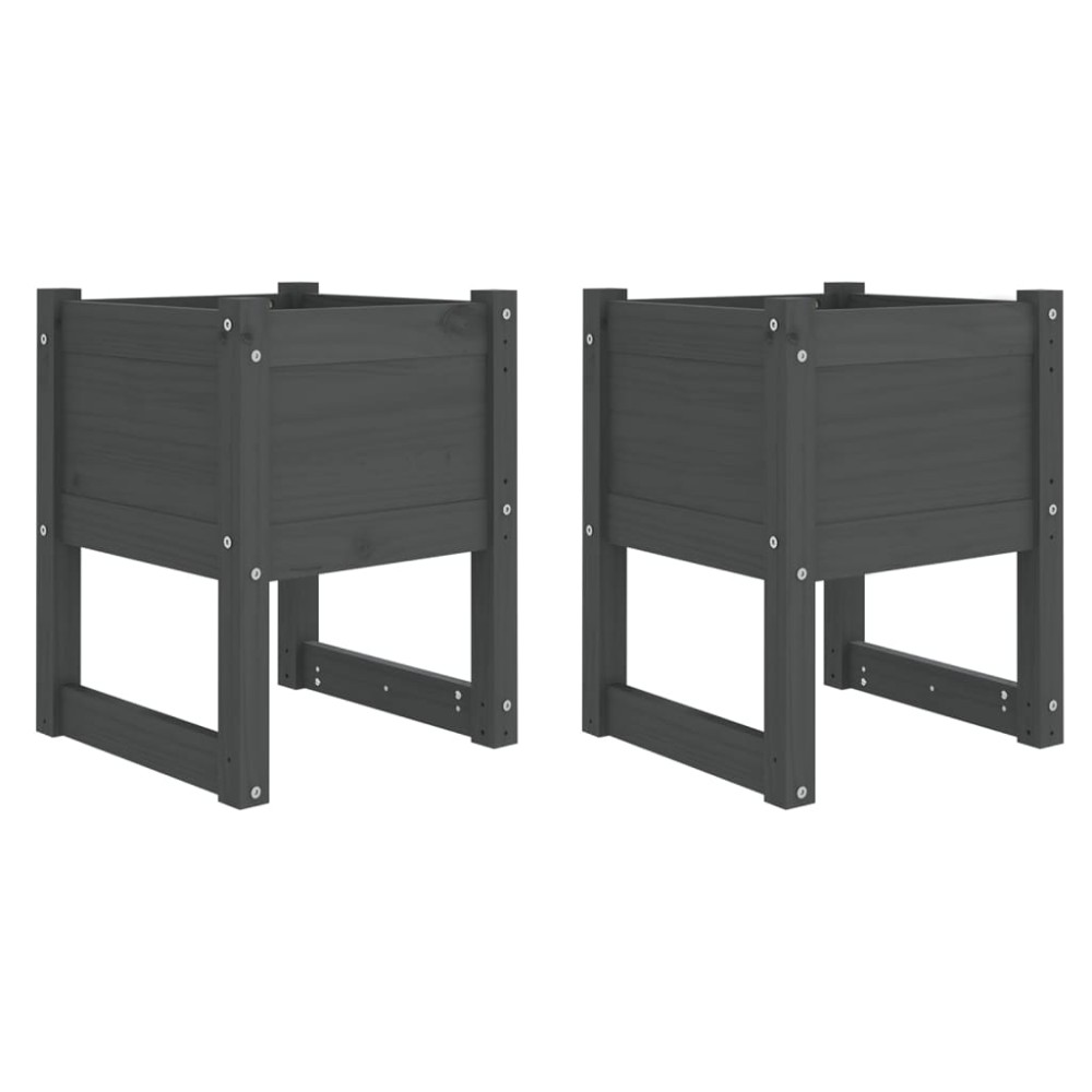 vidaXL Ζαρντινιέρες 2 τεμ. Γκρι 40x40x52,5 εκ. από Μασίφ Ξύλο Πεύκου