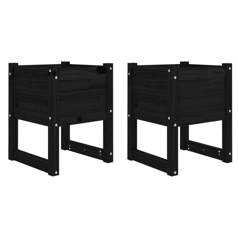 vidaXL Ζαρντινιέρες 2 τεμ. Μαύρο 40x40x52,5 εκ. από Μασίφ Ξύλο Πεύκου