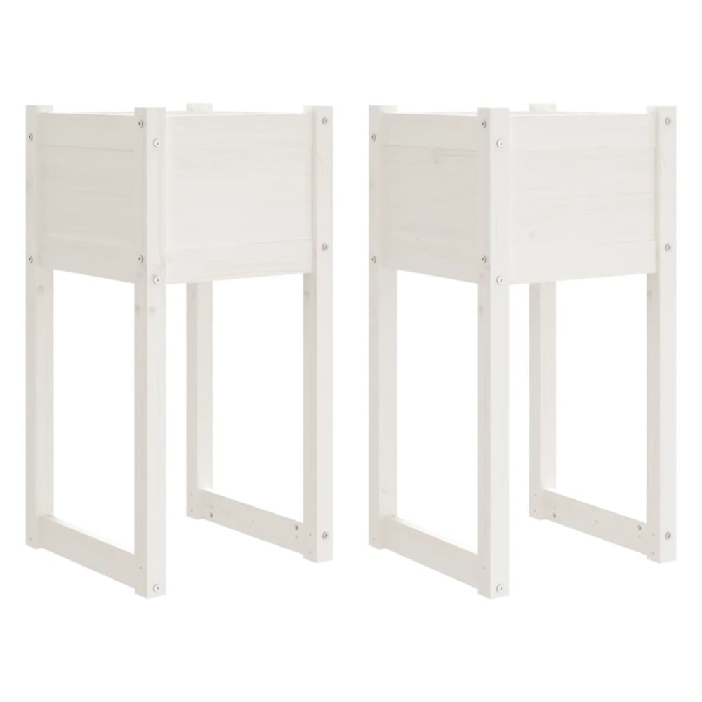 vidaXL Ζαρντινιέρες 2 τεμ. Λευκές 40x40x81 εκ. από Μασίφ Ξύλο Πεύκου