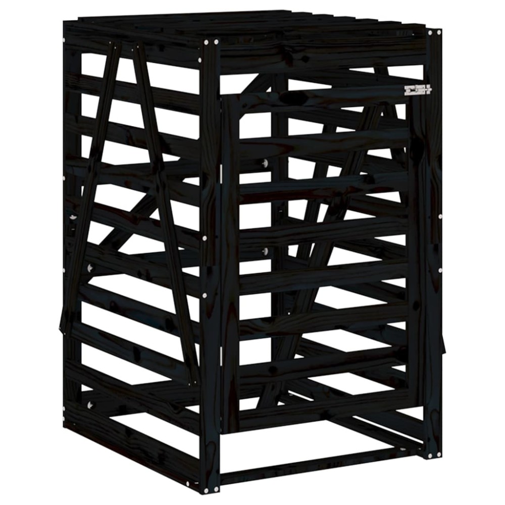 vidaXL Αποθ. Τροχήλατου Κάδου Μαύρη 84x90x128,5 εκ. Μασίφ Ξύλο Πεύκου