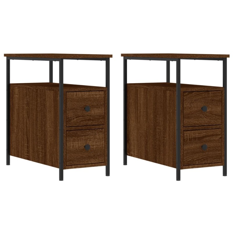 vidaXL Κομοδίνα 2 τεμ. Καφέ Δρυς 30 x 60 x 60 εκ. από Επεξεργ. Ξύλο
