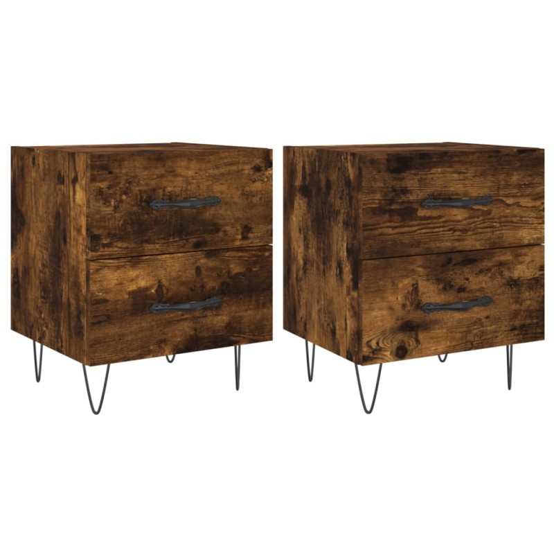 vidaXL Κομοδίνα 2 τεμ. Καπνιστή Δρυς 40 x 35 x 47,5 εκ. Επεξεργ. Ξύλο