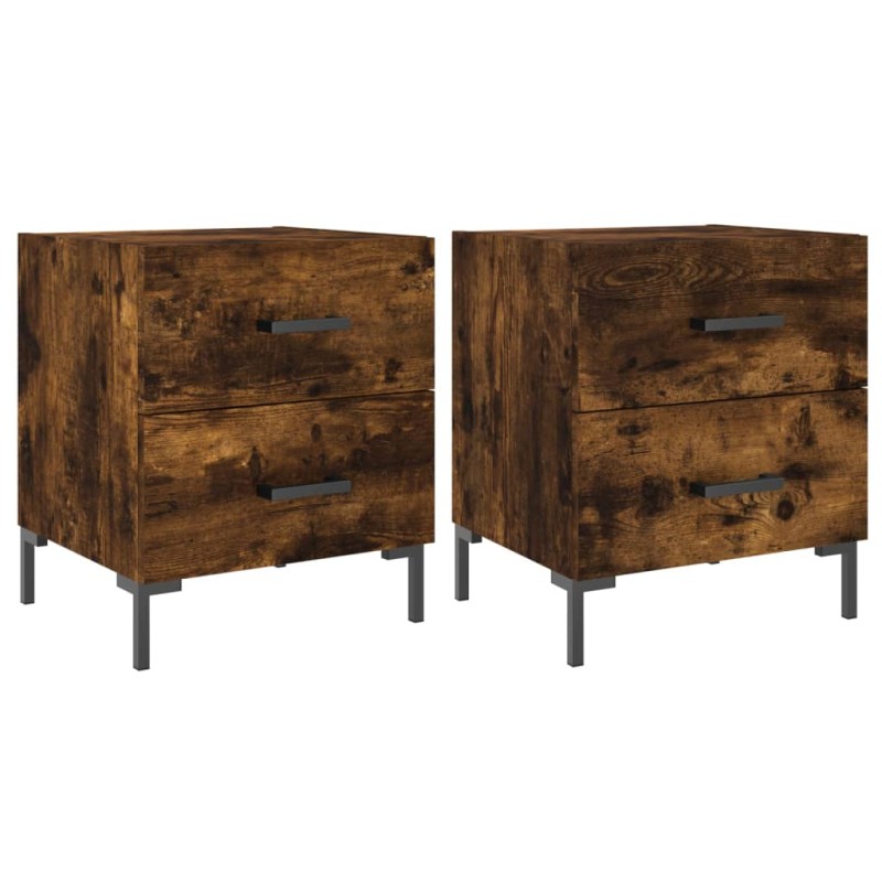 vidaXL Κομοδίνα 2 τεμ. Καπνιστή Δρυς 40 x 35 x 47,5 εκ. Επεξεργ. Ξύλο