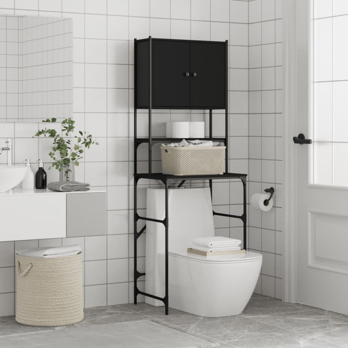 vidaXL Ντουλάπι Πλυντηρίου Μαύρο 68x48,5x194 εκ.