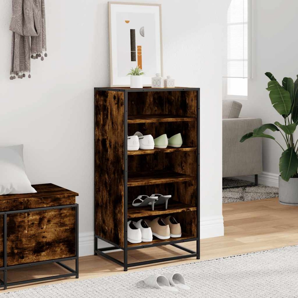 vidaXL Παπουτσοθήκη Καπνιστή Δρυς 48x38x97,5 εκ. Επεξεργασμένο Ξύλο
