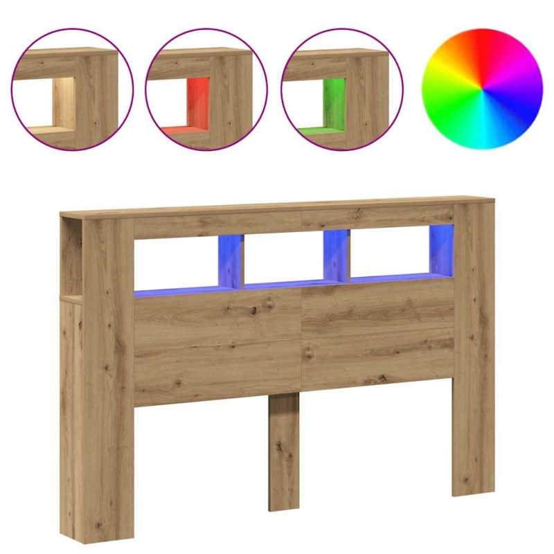 vidaXL LED κεφαλάρι Artisan Oak 160x18,5x103,5 cm Κατασκευασμένο ξύλο