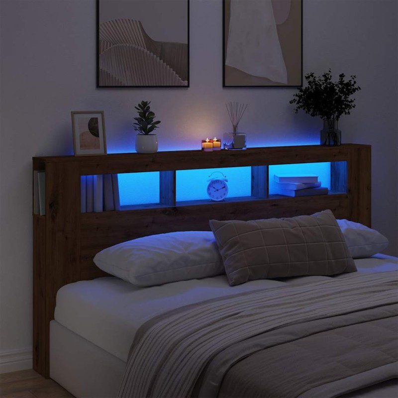 vidaXL LED κεφαλάρι Artisan Oak 200x18,5x103,5 cm Κατασκευασμένο ξύλο