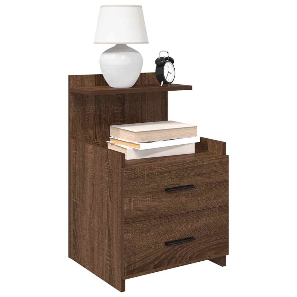 vidaXL Κομοδίνα 2 τεμ. με 2 Συρτάρια, Καφέ Δρυς 40x36,5x62 εκ.