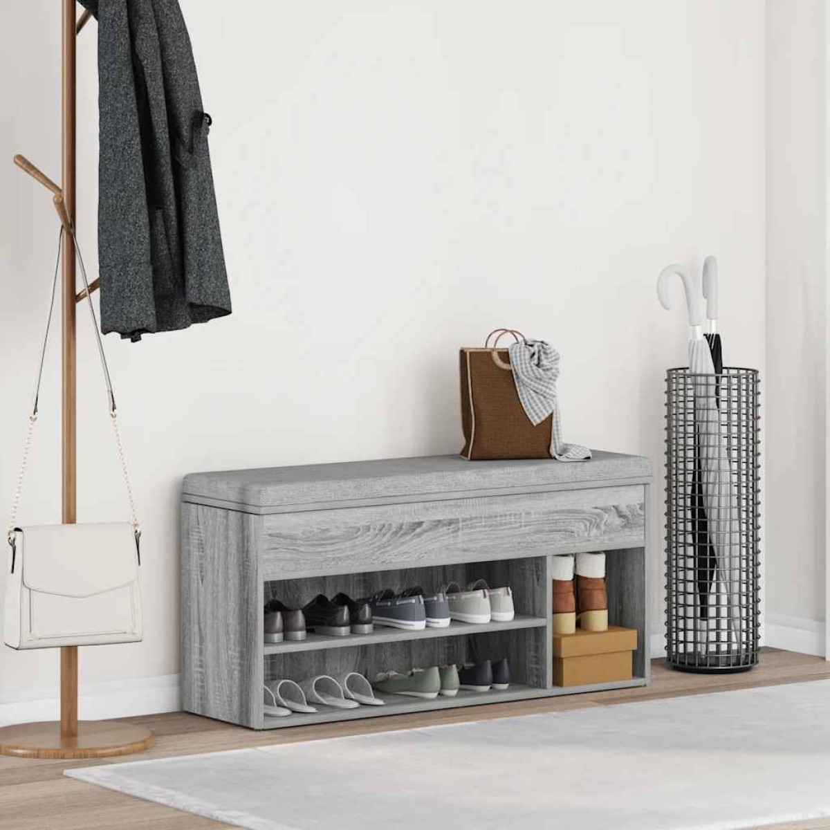 Πάγκος παπουτσιών vidaXL Γκρι Sonoma 102x30,5x45cm Κατασκευασμένο ξύλο