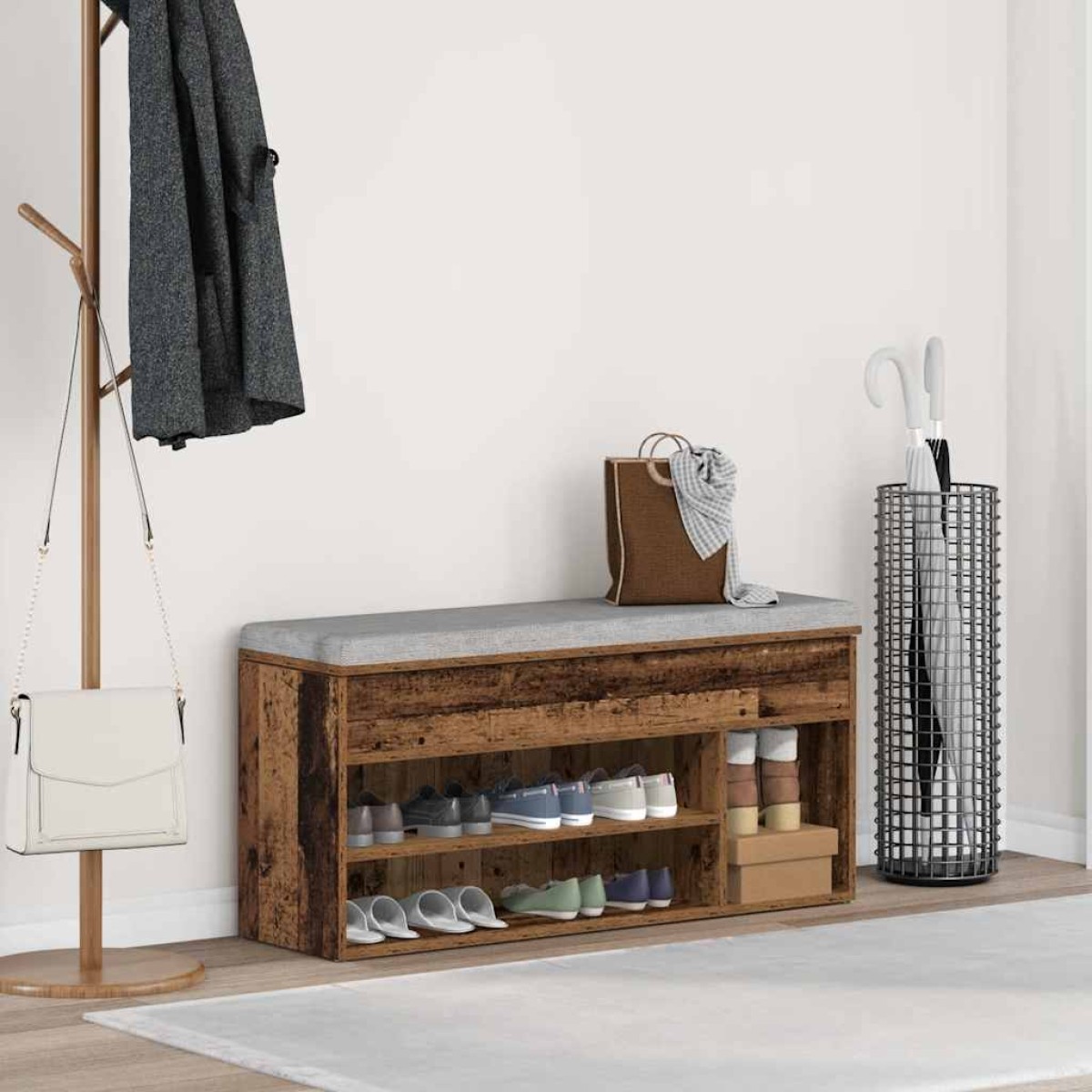 Πάγκος παπουτσιών vidaXL Παλαιό ξύλο 102x30,5x45 cm Ξύλο μηχανής