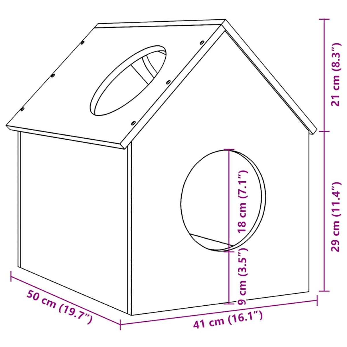 vidaXL σπιτάκι για γάτες λευκό 41x50x50 cm από μασίφ ξύλο πεύκο
