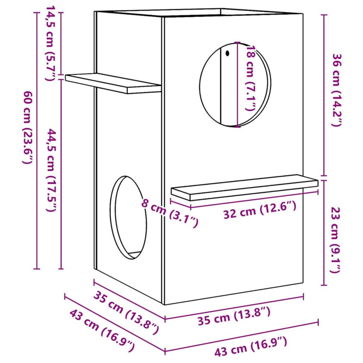 vidaXL σπιτάκι για γάτες Λευκό 43x43x60 cm από μασίφ ξύλο πεύκο