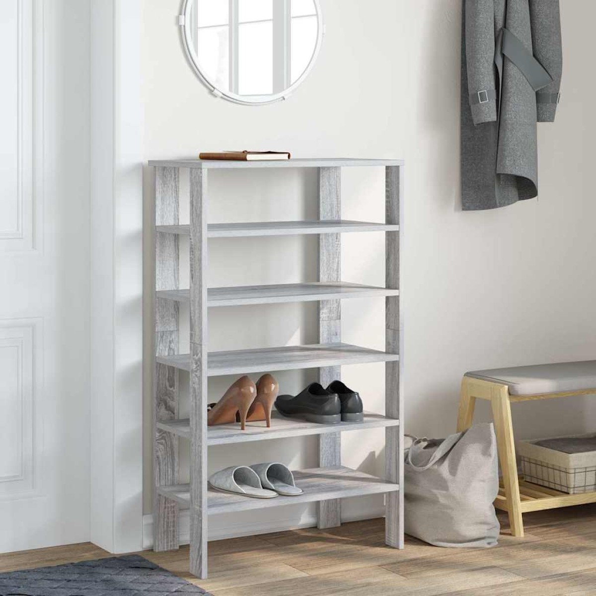 Ράφι παπουτσιών vidaXL Γκρι Sonoma 61x32x105 cm Κατασκευασμένο ξύλο