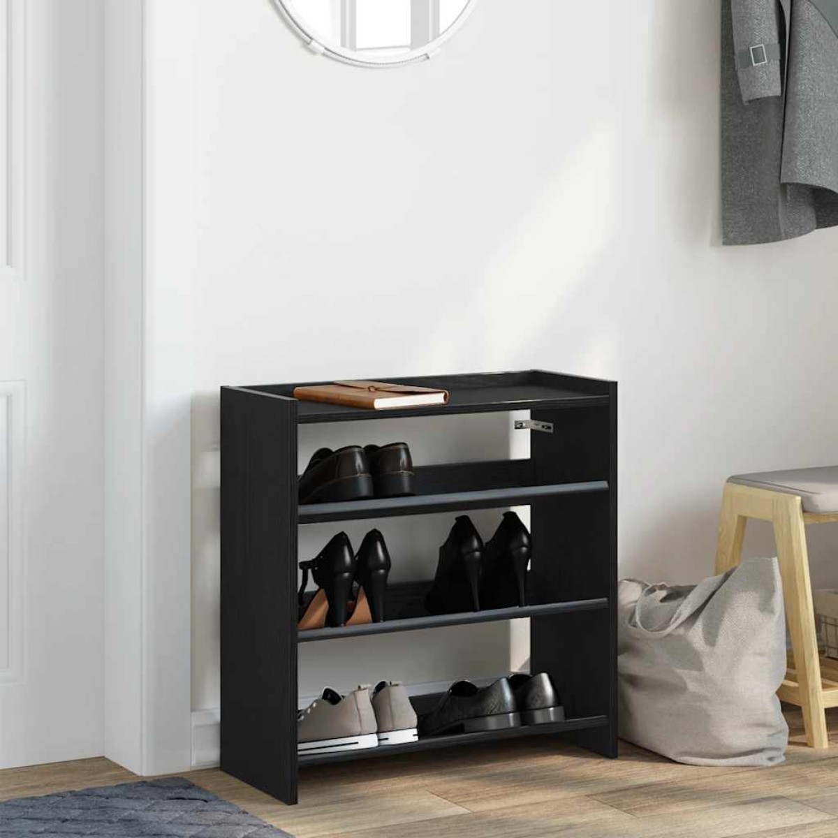 Ράφι παπουτσιών vidaXL Μαύρο 60x25x62 cm Κατασκευασμένο ξύλο