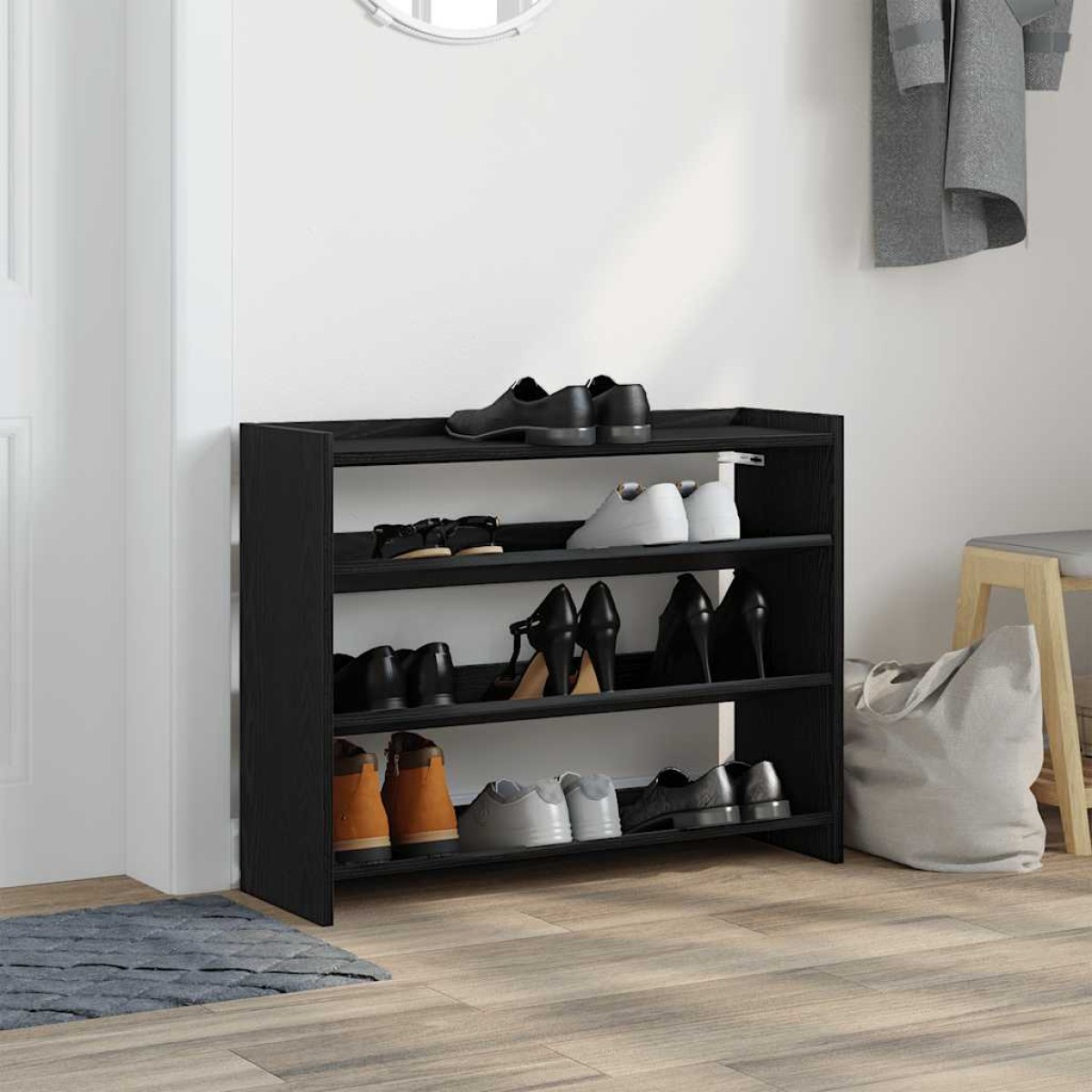 Ράφι παπουτσιών vidaXL Μαύρο 80x25x62 cm Κατασκευασμένο ξύλο