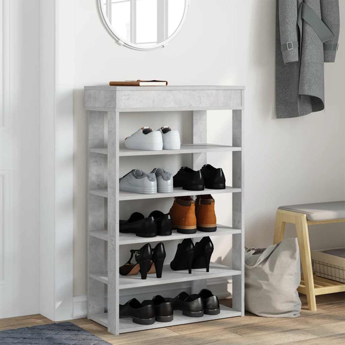 Ράφι παπουτσιών vidaXL Γκρι μπετόν 60x30x98 cm Κατασκευασμένο ξύλο