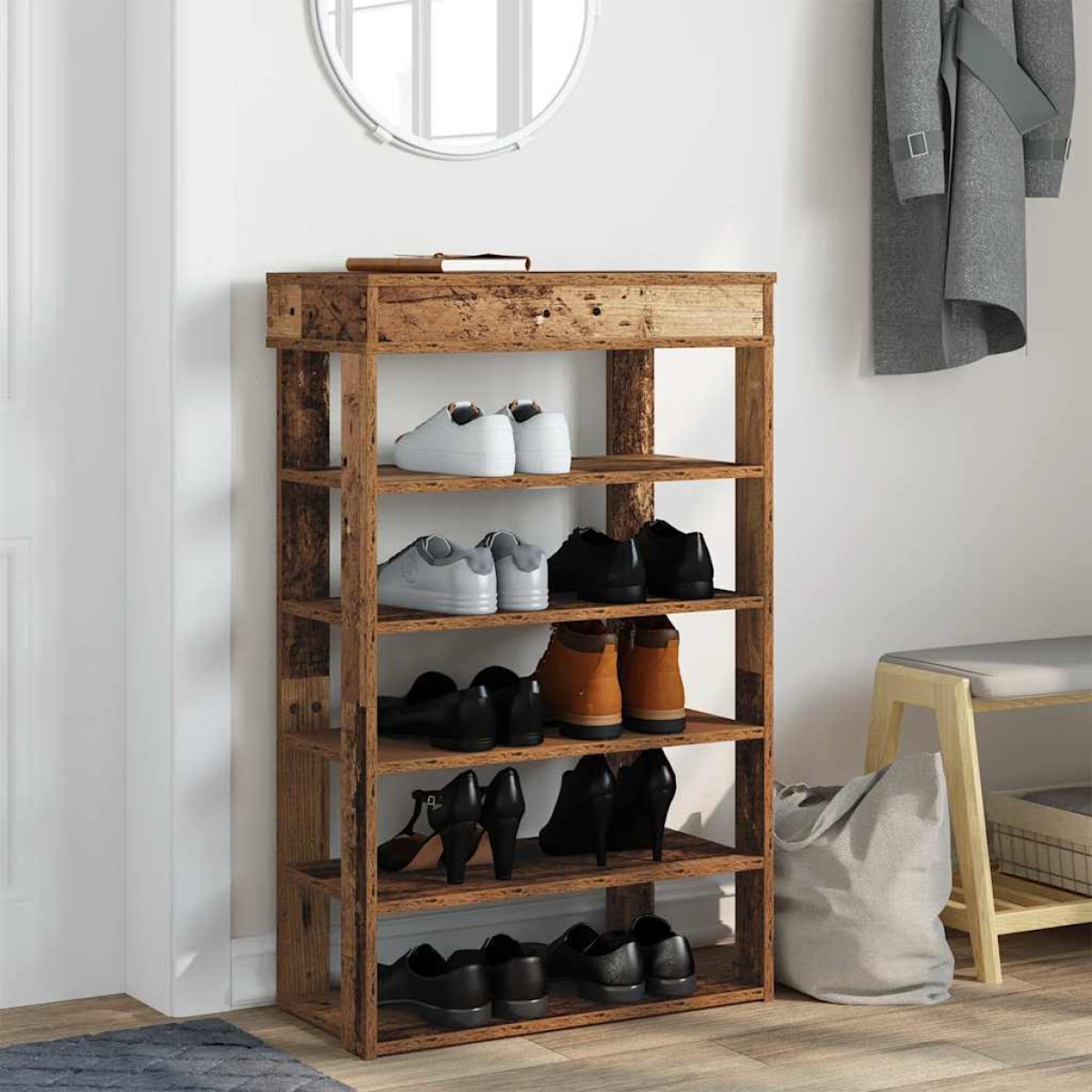 Ράφι παπουτσιών vidaXL Παλιό ξύλο 60x30x98 cm Κατασκευασμένο ξύλο