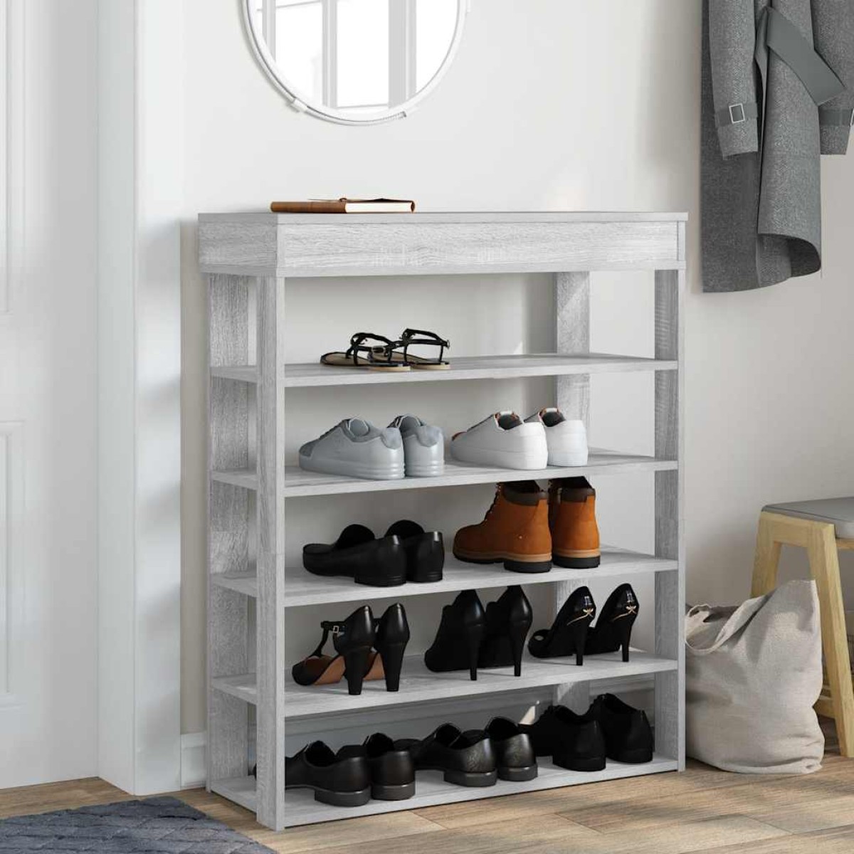 Ράφι παπουτσιών vidaXL Γκρι Sonoma 80x30x98 cm Κατασκευασμένο ξύλο