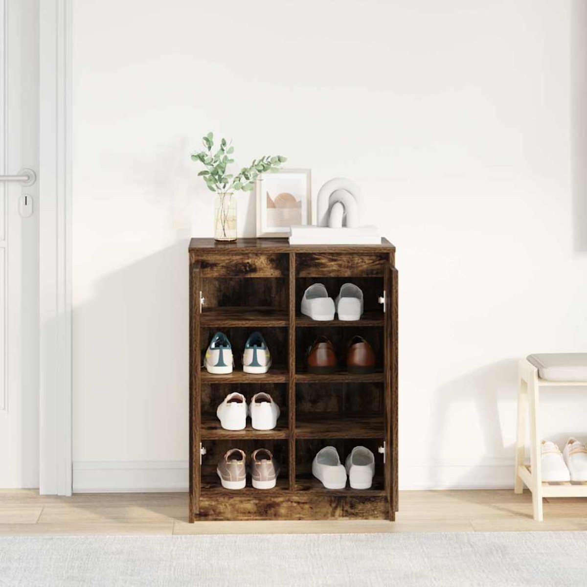 vidaXL Παπουτσοθήκη Καπνιστή Δρυς 57x34x76 εκ. από Επεξεργ. Ξύλο