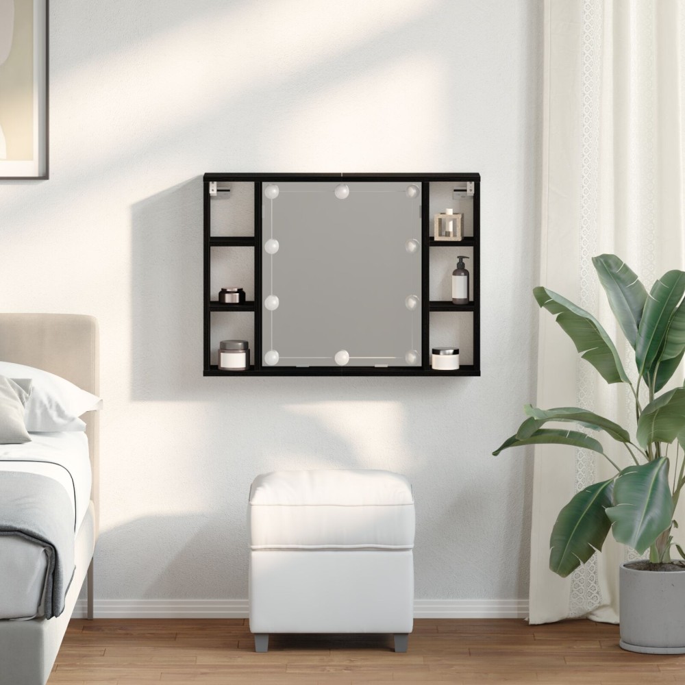 vidaXL Καθρέφτης Ντουλάπι LED - Μαύρη Δρυς - 76x15x55 εκ. - Κατασκευασμένο από Επεξεργασμένο Ξύλο
