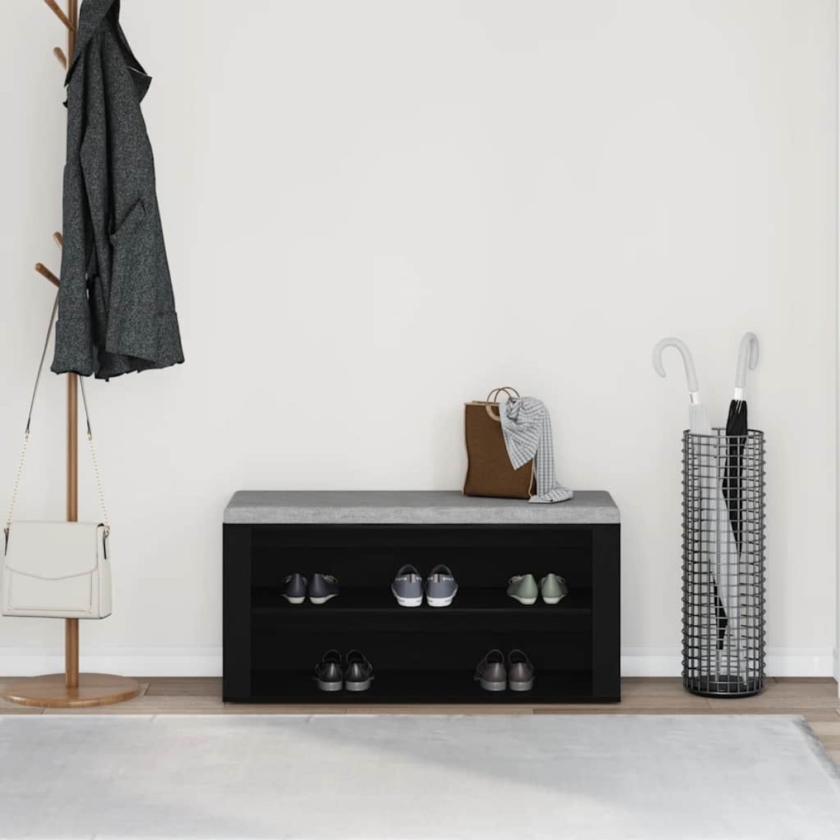 vidaXL Παγκάκι Παπουτσιών Μαύρο Δρυς 100x35x45 εκ. από Τεχνητό Ξύλο
