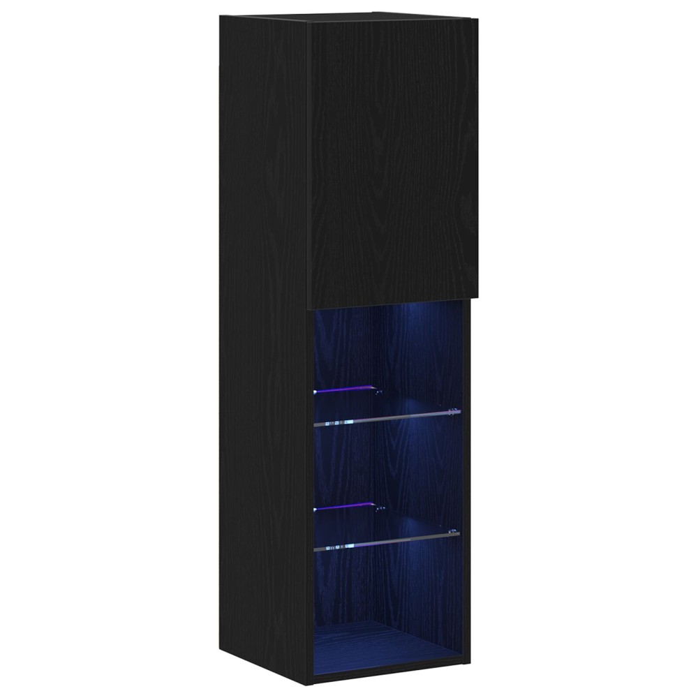 vidaXL LED Τηλεοπτική Ντουλάπα 2 τμχ Μαύρη Δρύς 30,5x30x102 εκ. Επεξεργασμένο ξύλο