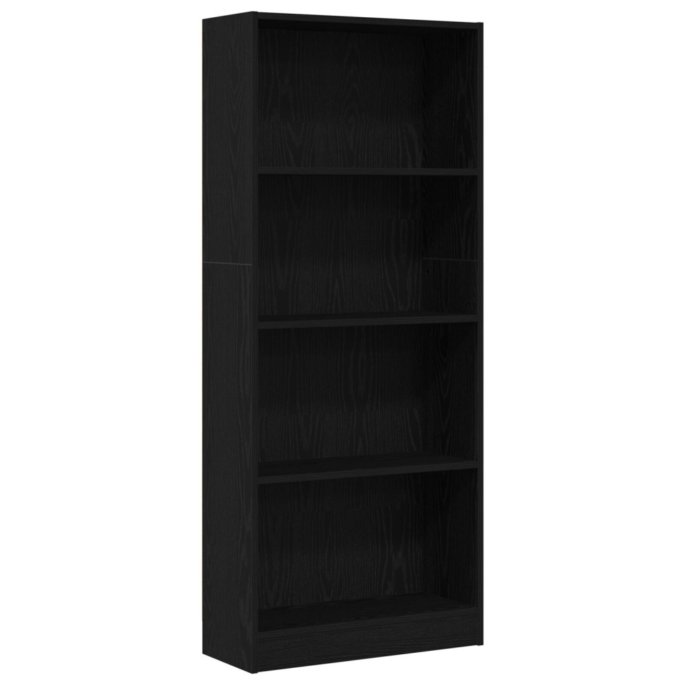 vidaXL Μαύρη Δρύινη Βιβλιοθήκη - 60 x 24 x 143 εκ - Κατασκευασμένη από Επεξεργασμένο Ξύλο